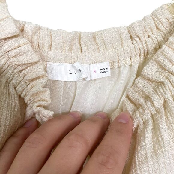 Lush Cream Tie Front Short Sleeve Wide Leg Bohemian Cottagecore Jumpsuit Small - Picture 6 of 8